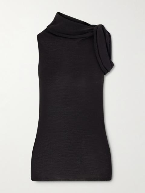 Draped Wool Turtleneck Top