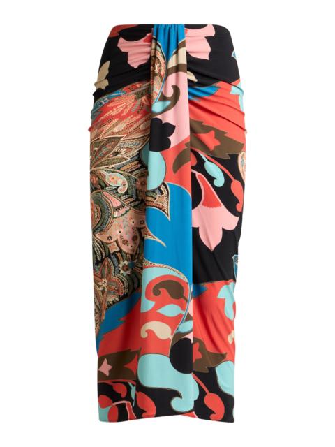 Printed Jersey Sarong Midi Skirt multi