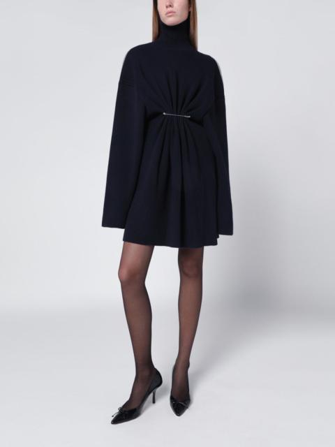 Pinched navy mini dress in wool and cotton