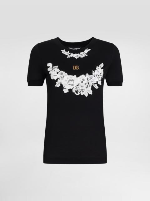 Jersey T-shirt with DG logo and lace details