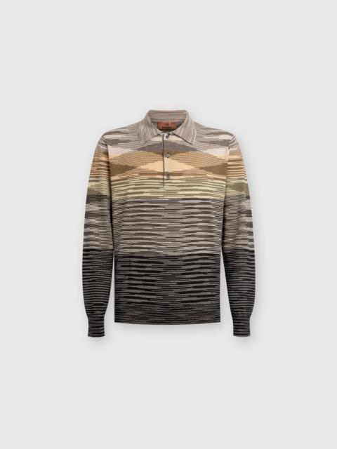 Long-sleeved polo shirt in slub wool