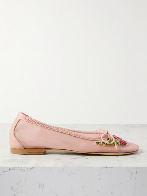 Crystal-embellished Mesh Ballet Flats