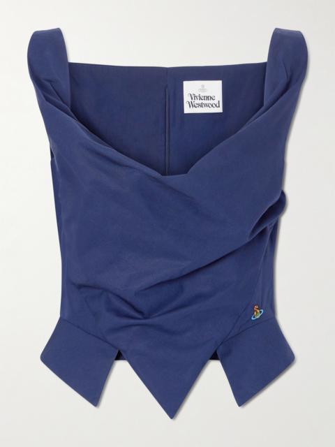 Sunday Draped Embroidered Cotton-poplin Top