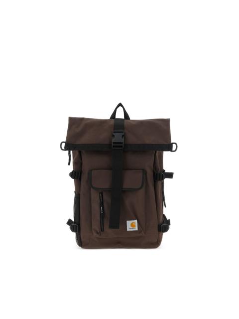 flap-closure buckled backpack