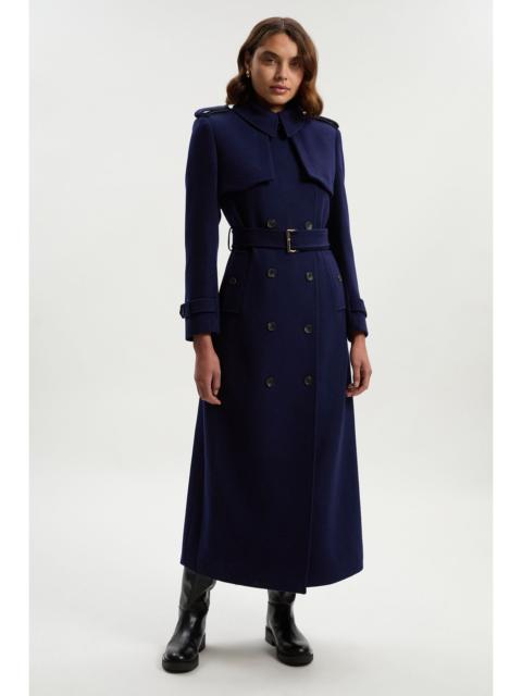 Wool Pu Mix Tailored Belted Trench Maxi Coat