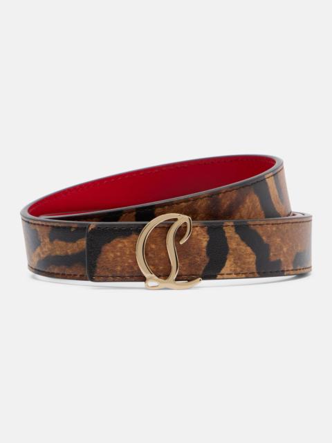 Leopard-print leather belt