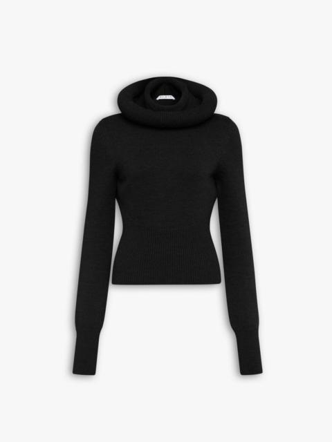 SCULPTURAL HOOD RIBBED KNIT JUMPER