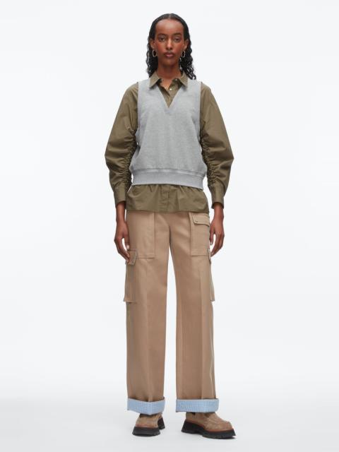 Layered Vest Ruched Sleeve Shirt