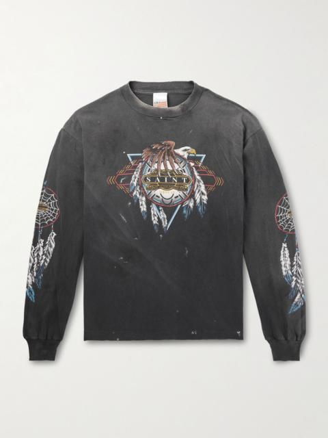 + TEFLON DISCO Distressed Printed Cotton-Jersey T-Shirt Black