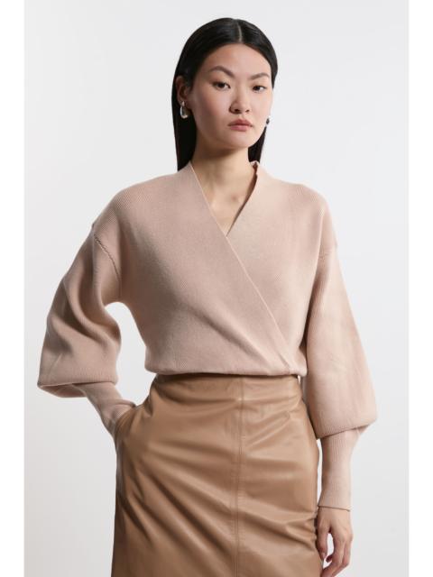 Wool Look Compact Stitch Wrap Knit Top