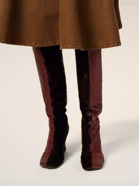 BURGUNDY LEATHER BICOLOR KNEE HIGH BOOTS