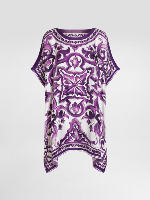Majolica-print twill caftan