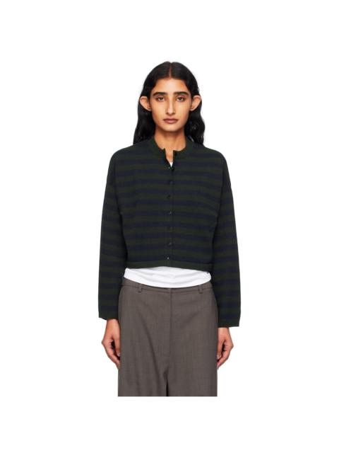 Green Merino Wool Striped Cardigan