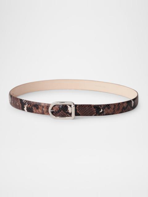 Mija Snake-Embossed Leather Skinny Belt