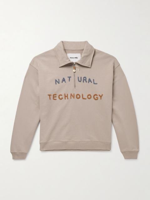 Appliquéd Organic Cotton-Jersey Half-Zip Sweatshirt Taupe