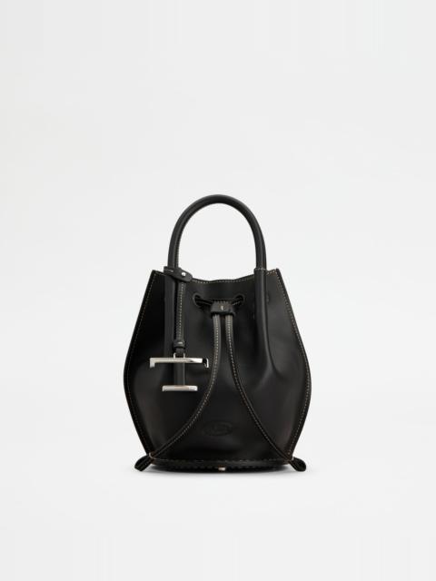 BUCKET BAG IN LEATHER MINI - BLACK