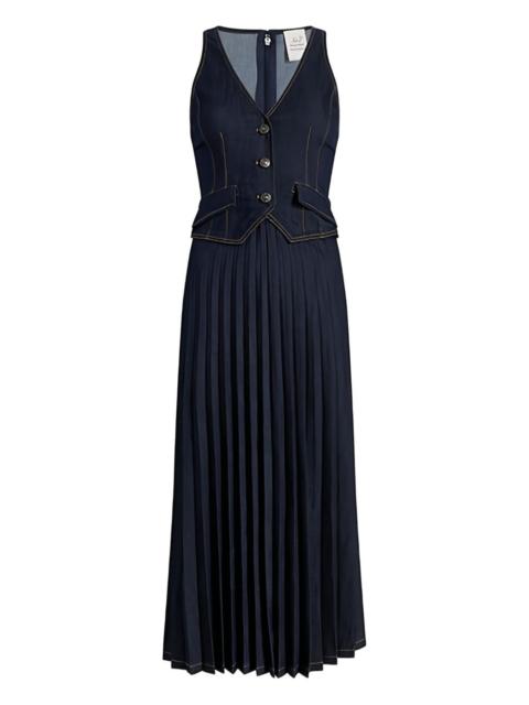pleated denim waistcoat dress