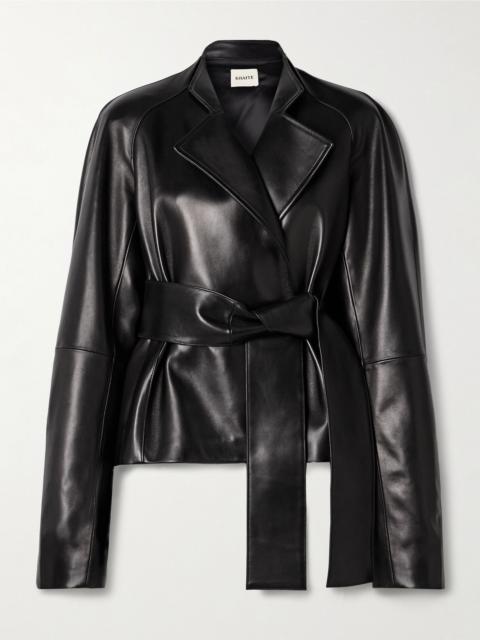 Edith asymmetric belted leather jacket Black