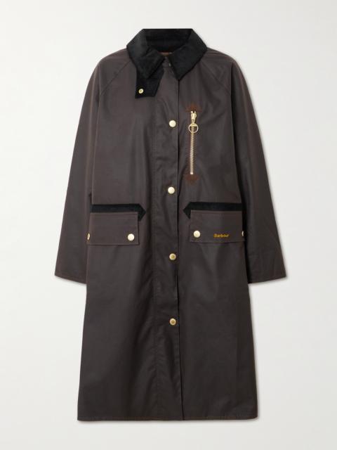 Evette Corduroy-trimmed Waxed-cotton Trench Coat