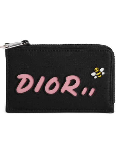 Dior x Kaws Zipped Card and Coin Holder Pink Logo Nylon Black