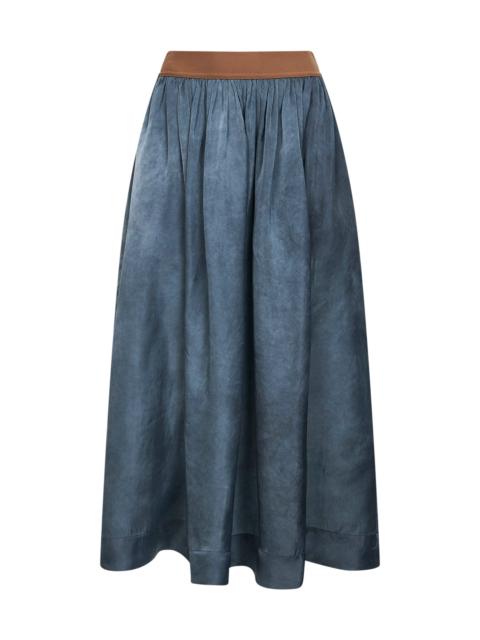 Steel blue washed-effect cupro Gillian midi skirt
