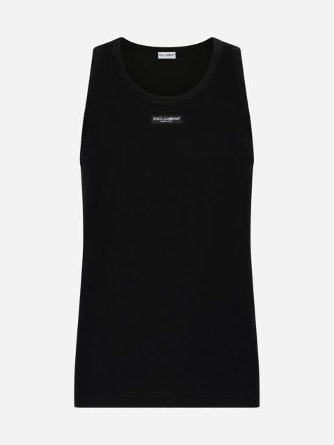 Two-way stretch cotton tank top with logo label