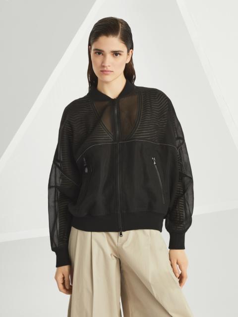Cotton organza bomber jacket with shiny trims