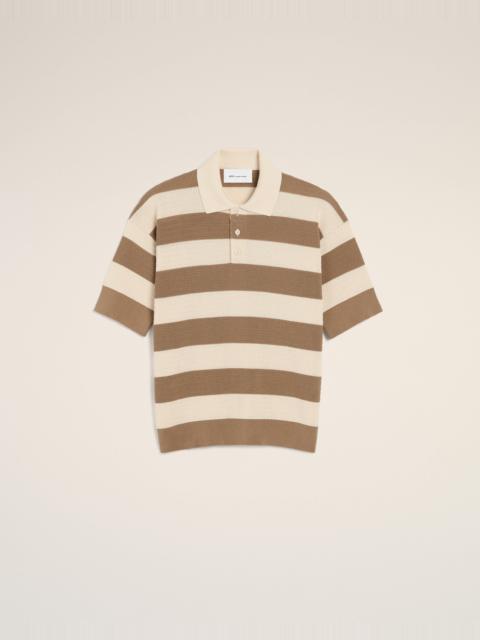 WHITE AND BROWN COTTON AMI DE COEUR POLO