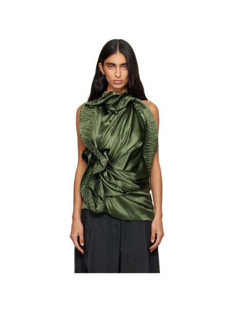Green Draped Silk Blouse