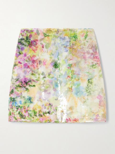 Dahlia Floral-print Sequined Mesh Mini Skirt