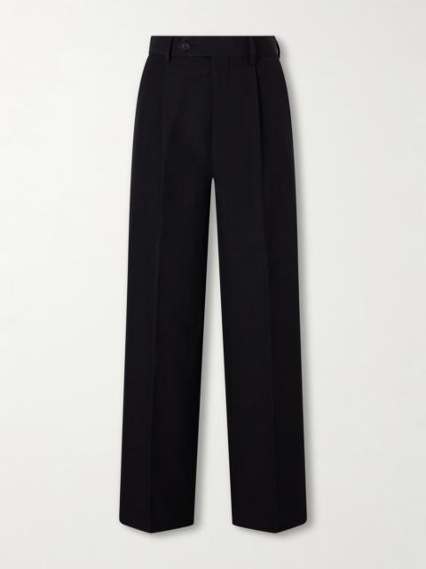 Pleated Wool, Cotton And Linen-blend Oxford Wide-leg Pants