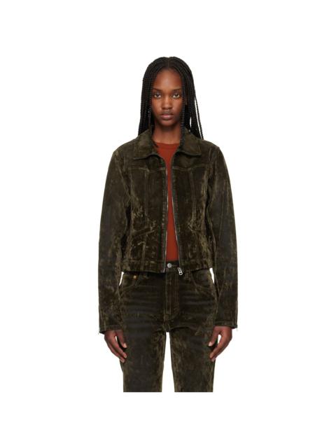 Green Slim Zip Denim Jacket