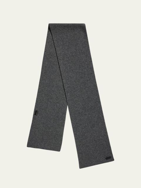 Men's Cashmere Rib Leather-Label Scarf