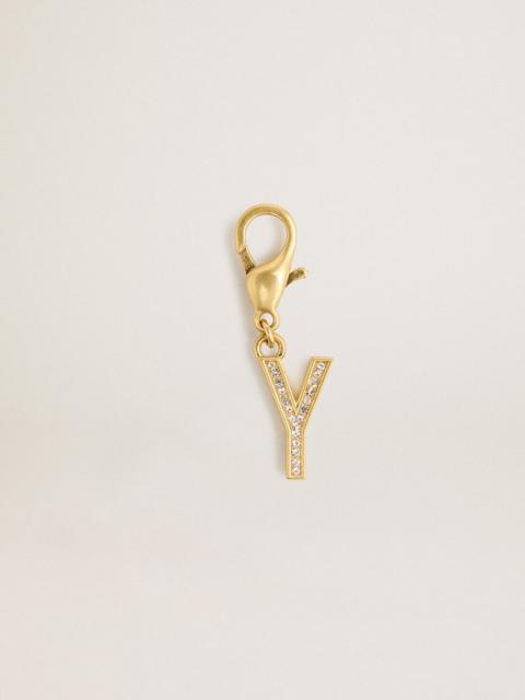 Letter Y charm in gold-colored brass with crystals