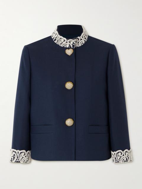 Guipure Lace-trimmed Wool And Silk-blend Twill Jacket