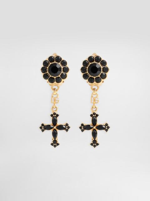 Cross and rhinestone clip earrings