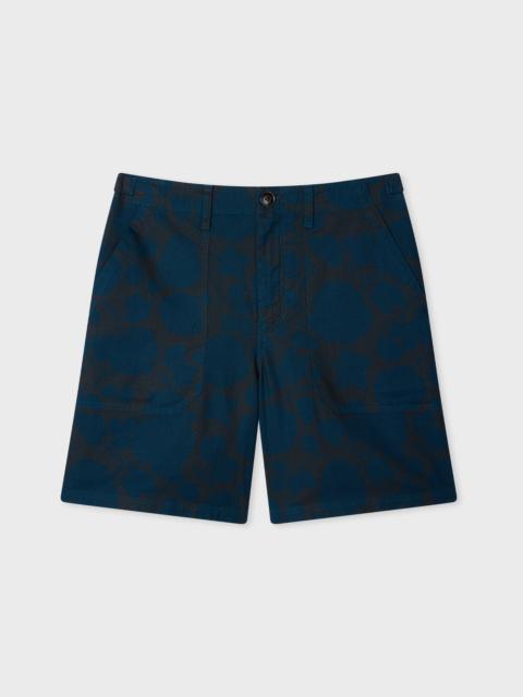 Navy 'Perforated Floral' Cotton Shorts