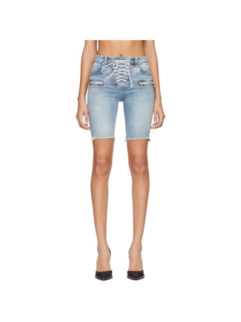 Blue Denim Lace-Up Cyclist Shorts
