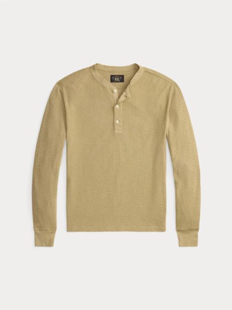 Garment-Dyed Waffle-Knit Henley Shirt