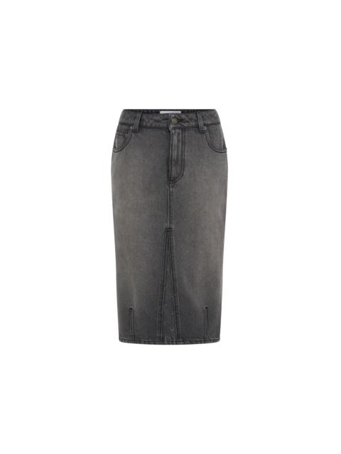 MOON LASER GREY WASH DENIM KNEE LENGTH SKIRT