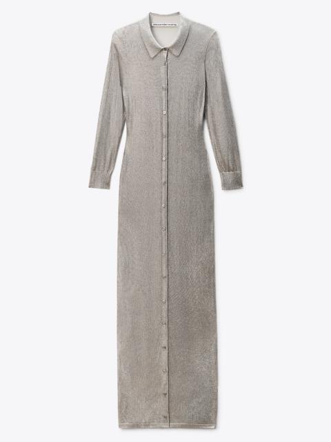 Champagne Crystal Hotfix Long-Sleeve Polo Dress