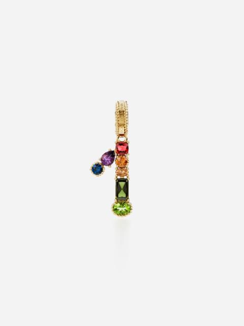18 kt yellow gold rainbow pendant  with multicolor finegemstones representing number 1