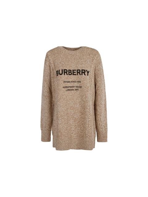 Burberry Mabel Horseferry Logo Print Oversize Wool & Cotton Sweater Camel