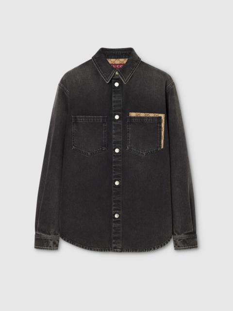 Washed cotton denim shirt