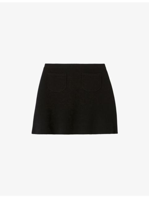 Patch-Pocket High-Waist Wool-Blend Mini Skirt