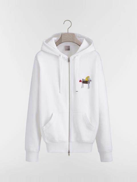 Zipped Hooded Sweatshirt with Horse Embroidery and Print, Relaxed Fit