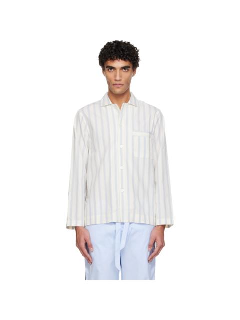 White & Blue Poplin Long-Sleeved Pyjama Shirt