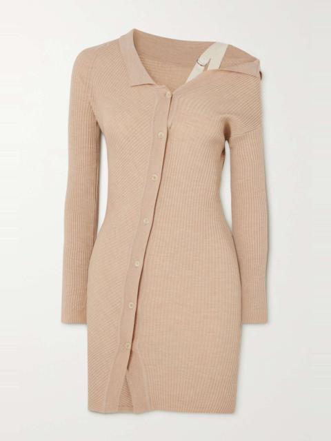 Colin asymmetric ribbed wool-blend mini dress