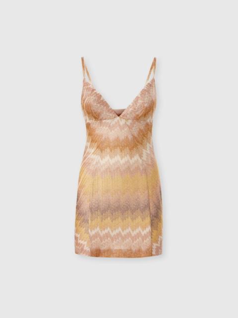 Sleeveless Viscose Lamé Mini Dress with Deep Neckline