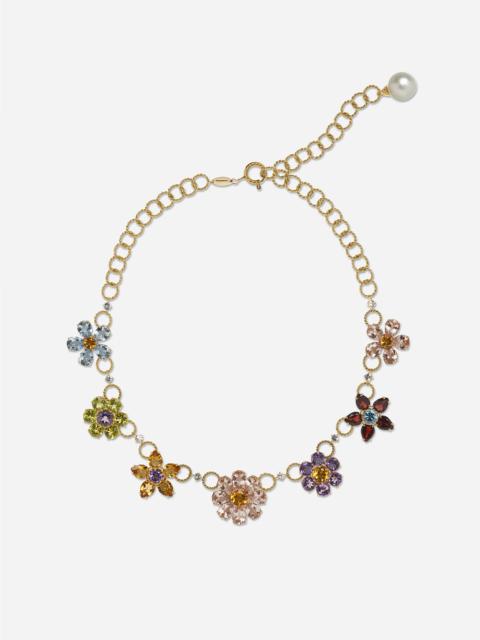 Spring Necklace 18-carat yellow gold and multicolored gems